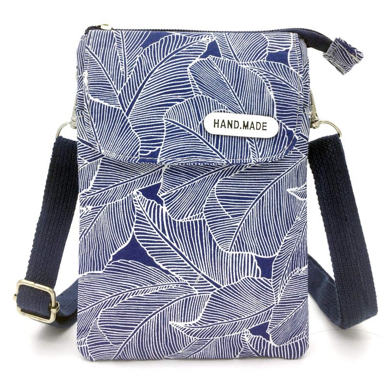 MEISEE Roomy Cell Phone Purse Wallet Canvas Small Crossbody Purse Bags with Shoulder Strap For Women teen girlsl (A-blue leaves) - Image 1